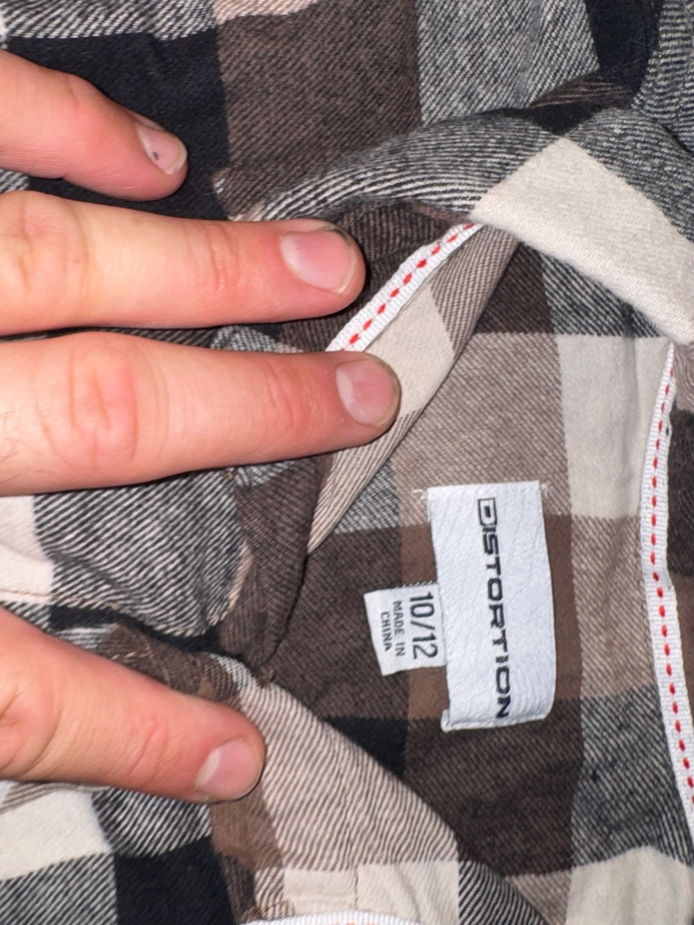 Distortion Boys Plaid Flannel Shirt Size 10/12 Brown Black Cream Button Down